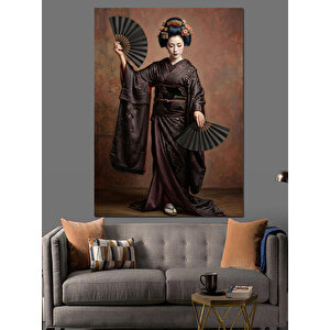 Yelpazeli Ve Kimonolu Japon Kadını Dekoratif Kanvas - Mdf Ahşap Tablo 50x70 cm
