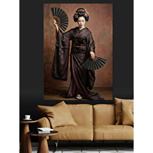 Yelpazeli Ve Kimonolu Japon Kadını Dekoratif Kanvas - Mdf Ahşap Tablo 50x70 cm