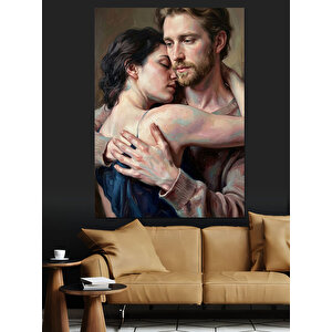 Birbirine Sarılmış Duygusal Romantik Çift Dekoratif Kanvas - Mdf Ahşap Tablo 50x70 cm
