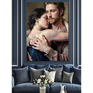 Birbirine Sarılmış Duygusal Romantik Çift Dekoratif Kanvas - Mdf Ahşap Tablo 50x70 cm