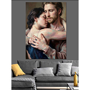 Birbirine Sarılmış Duygusal Romantik Çift Dekoratif Kanvas - Mdf Ahşap Tablo 50x70 cm