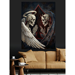 Birbirine Sarılmış İki Kanatlı İskelet Dekoratif Kanvas - Mdf Ahşap Tablo 50x70 cm