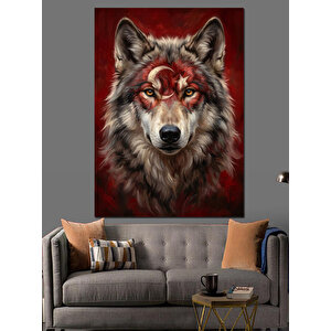 Ay Yıldızlı Mistik Bozkurt Portresi Dekoratif Kanvas - Mdf Ahşap Tablo 100x140 cm