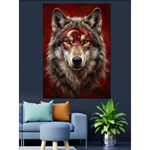 Ay Yıldızlı Mistik Bozkurt Portresi Dekoratif Kanvas - Mdf Ahşap Tablo 100x140 cm