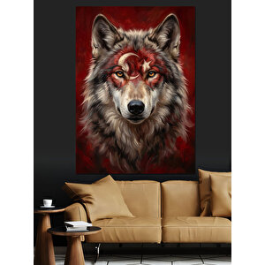 Ay Yıldızlı Mistik Bozkurt Portresi Dekoratif Kanvas - Mdf Ahşap Tablo 100x140 cm