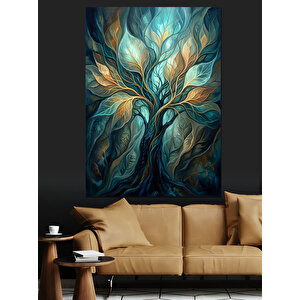 Işık Saçan Modern Hayat Ağacı Dekoratif Kanvas - Mdf Ahşap Tablo 50x70 cm