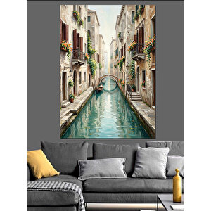 Venedik Kanallarında Süzülen Gondol Manzarası Dekoratif Kanvas - Mdf Ahşap Tablo 70x100 cm