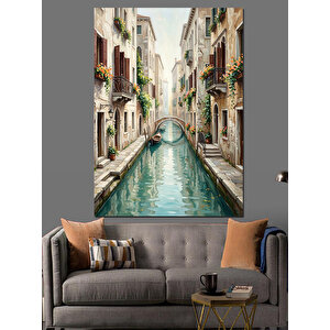 Venedik Kanallarında Süzülen Gondol Manzarası Dekoratif Kanvas - Mdf Ahşap Tablo 70x100 cm