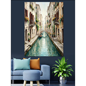 Venedik Kanallarında Süzülen Gondol Manzarası Dekoratif Kanvas - Mdf Ahşap Tablo 70x100 cm