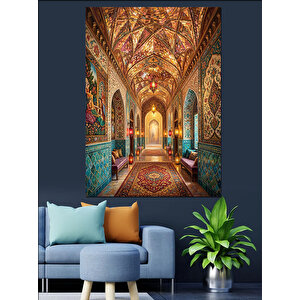 Geometrik Desenli Tarihi Saray Tavanı Dekoratif Kanvas - Mdf Ahşap Tablo 100x140 cm