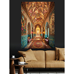 Geometrik Desenli Tarihi Saray Tavanı Dekoratif Kanvas - Mdf Ahşap Tablo 100x140 cm