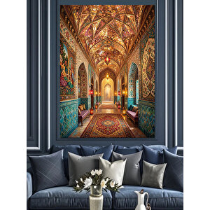 Geometrik Desenli Tarihi Saray Tavanı Dekoratif Kanvas - Mdf Ahşap Tablo 100x140 cm