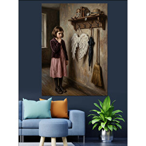 Küçük Kız Ve Duvar Kanatları Dekoratif Kanvas - Mdf Ahşap Tablo 100x140 cm