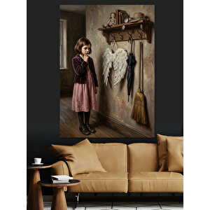 Küçük Kız Ve Duvar Kanatları Dekoratif Kanvas - Mdf Ahşap Tablo 100x140 cm