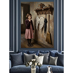 Küçük Kız Ve Duvar Kanatları Dekoratif Kanvas - Mdf Ahşap Tablo 100x140 cm