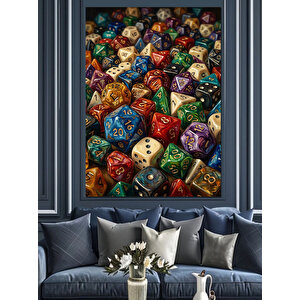 Farklı Renklerde Bir Sürü Oyun Zarı Dekoratif Kanvas - Mdf Ahşap Tablo 50x70 cm