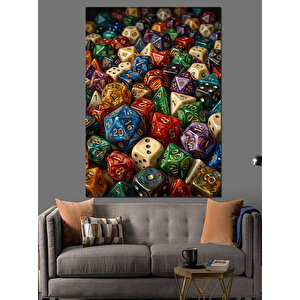 Farklı Renklerde Bir Sürü Oyun Zarı Dekoratif Kanvas - Mdf Ahşap Tablo 50x70 cm