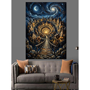 Yıldızlı Gökyüzüne Uzanan Köprü Manzarası Dekoratif Kanvas - Mdf Ahşap Tablo 50x70 cm