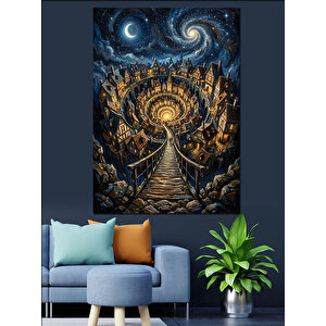 Yıldızlı Gökyüzüne Uzanan Köprü Manzarası Dekoratif Kanvas - Mdf Ahşap Tablo 50x70 cm