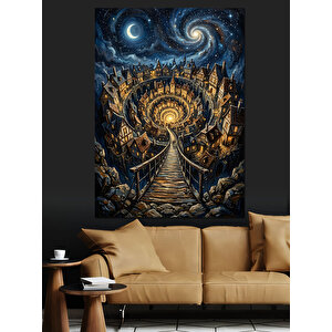Yıldızlı Gökyüzüne Uzanan Köprü Manzarası Dekoratif Kanvas - Mdf Ahşap Tablo 50x70 cm