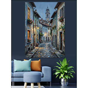 Yağmurlu Dar Şehir Sokağı Manzarası Dekoratif Kanvas - Mdf Ahşap Tablo 70x100 cm