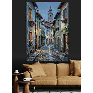 Yağmurlu Dar Şehir Sokağı Manzarası Dekoratif Kanvas - Mdf Ahşap Tablo 70x100 cm