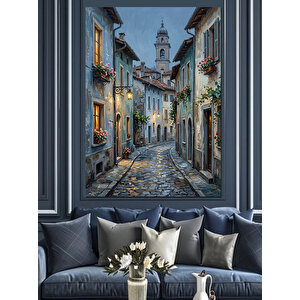 Yağmurlu Dar Şehir Sokağı Manzarası Dekoratif Kanvas - Mdf Ahşap Tablo 70x100 cm