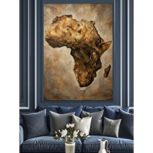Altın Rengi Afrika Haritası Dokusu Dekoratif Kanvas - Mdf Ahşap Tablo 70x100 cm