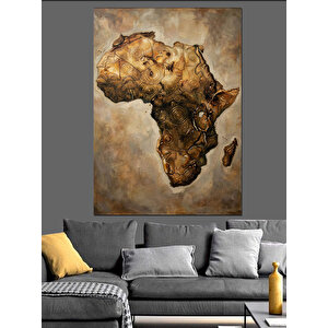 Altın Rengi Afrika Haritası Dokusu Dekoratif Kanvas - Mdf Ahşap Tablo 70x100 cm