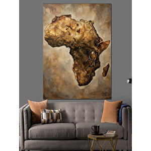 Altın Rengi Afrika Haritası Dokusu Dekoratif Kanvas - Mdf Ahşap Tablo 70x100 cm