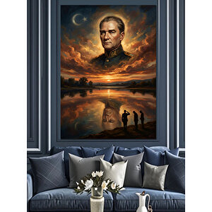 Atatürk Ve Gün Batımı Yansıması Dekoratif Kanvas - Mdf Ahşap Tablo 100x140 cm