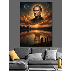 Atatürk Ve Gün Batımı Yansıması Dekoratif Kanvas - Mdf Ahşap Tablo 100x140 cm