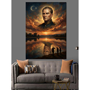 Atatürk Ve Gün Batımı Yansıması Dekoratif Kanvas - Mdf Ahşap Tablo 100x140 cm