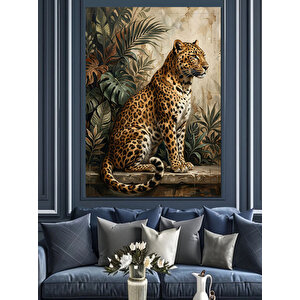 Ağaç Dalında Oturan Benekli Leopar Dekoratif Kanvas - Mdf Ahşap Tablo 100x140 cm