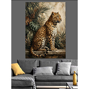 Ağaç Dalında Oturan Benekli Leopar Dekoratif Kanvas - Mdf Ahşap Tablo 100x140 cm