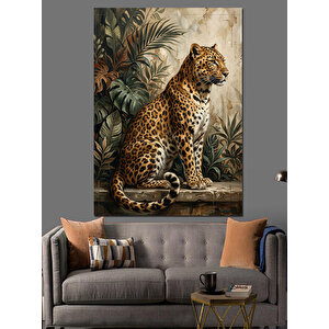 Ağaç Dalında Oturan Benekli Leopar Dekoratif Kanvas - Mdf Ahşap Tablo 100x140 cm