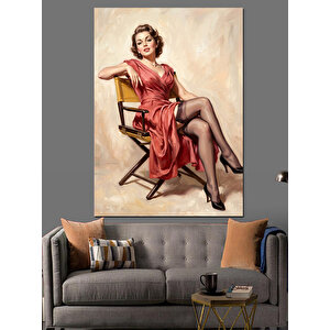 Kırmızı Elbiseli Vintage Kadın Portresi Dekoratif Kanvas - Mdf Ahşap Tablo 100x140 cm
