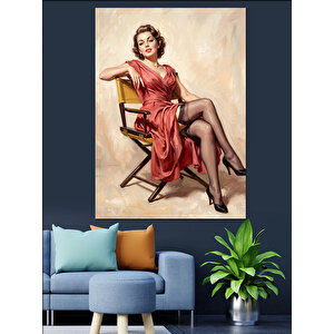 Kırmızı Elbiseli Vintage Kadın Portresi Dekoratif Kanvas - Mdf Ahşap Tablo 100x140 cm