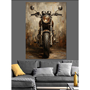 Beyaz Fondaki Klasik Motosiklet Portresi Dekoratif Kanvas - Mdf Ahşap Tablo 50x70 cm