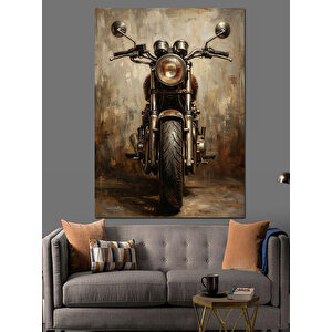 Beyaz Fondaki Klasik Motosiklet Portresi Dekoratif Kanvas - Mdf Ahşap Tablo 50x70 cm