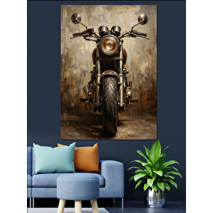 Beyaz Fondaki Klasik Motosiklet Portresi Dekoratif Kanvas - Mdf Ahşap Tablo 50x70 cm