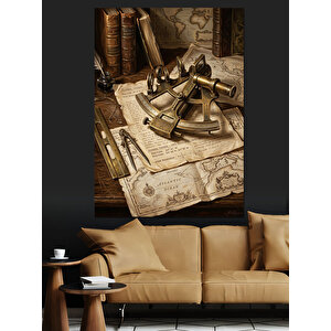 Antika Harita Ve Denizci Ekipmanları Dekoratif Kanvas - Mdf Ahşap Tablo 70x100 cm