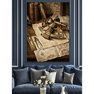 Antika Harita Ve Denizci Ekipmanları Dekoratif Kanvas - Mdf Ahşap Tablo 70x100 cm
