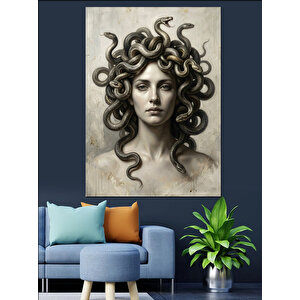 Yılanlı Ve Mistik Medusa Büstü Dekoratif Kanvas - Mdf Ahşap Tablo 70x100 cm