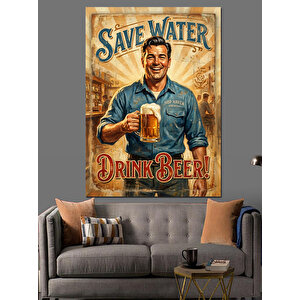 Bira İçin Su Tasarrufu Retro Dekoratif Kanvas - Mdf Ahşap Tablo 70x100 cm