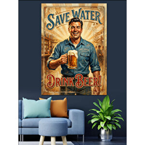 Bira İçin Su Tasarrufu Retro Dekoratif Kanvas - Mdf Ahşap Tablo 70x100 cm