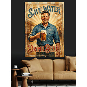 Bira İçin Su Tasarrufu Retro Dekoratif Kanvas - Mdf Ahşap Tablo 70x100 cm