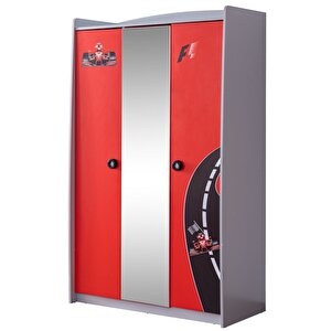 Formula Genç Odası, 3 Kapılı Dolap, Merso Full Ledli Arabalı Yatak, Şifonyer - Kırmızı