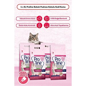 Bebek Pudrası Kokulu Bentonıt Kedi Kumu 5 Lt X 4 Adet