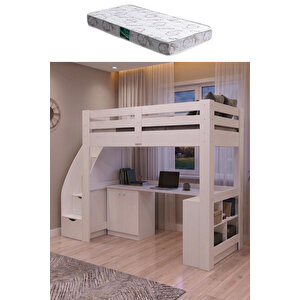 Rüzgar Ranza – Çalışma Masalı, Kitaplıklı Ve Dolaplı Ranza - 1 Adet Comfort Yatak